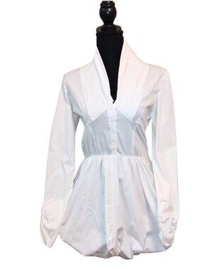 WOMEN'S CLEO APPAREL WHITE BUTTON UP PEPLUM LONG SLEEVE SHIRT - SIZE S